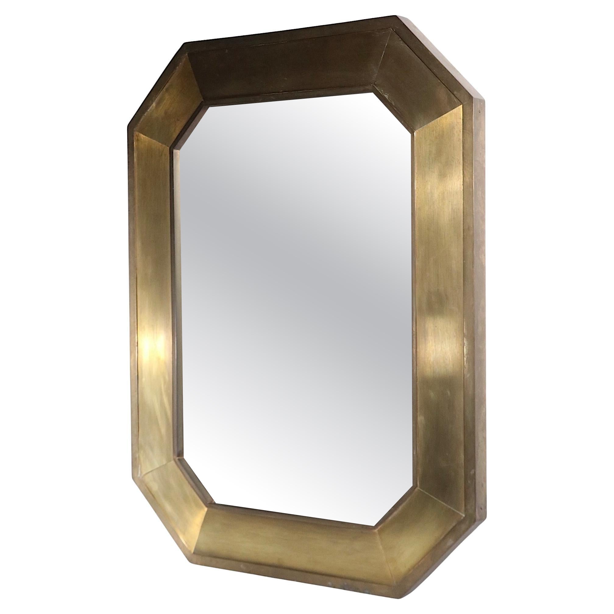 Specchio ottagonale con cornice in ottone