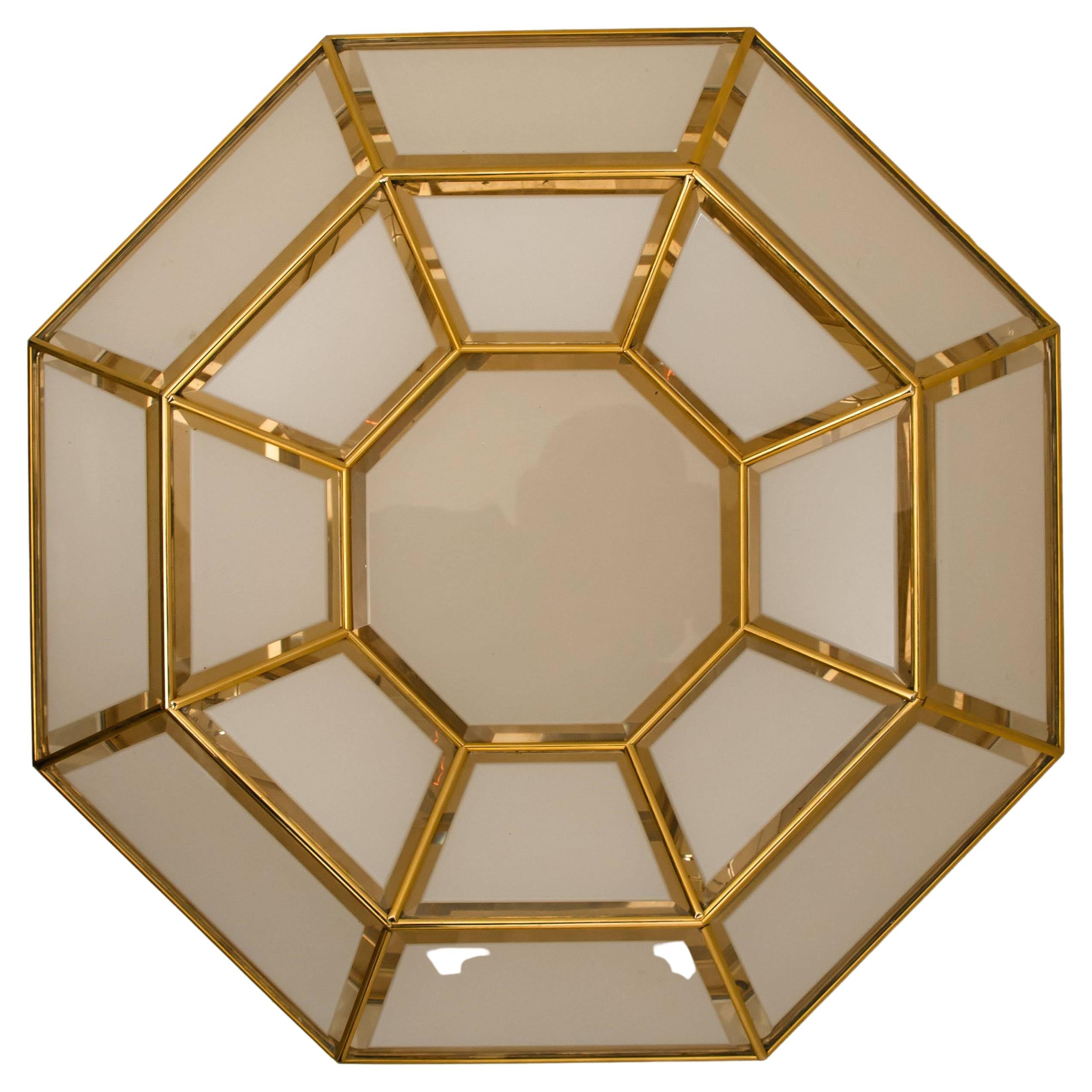 Octagonal Brass Glass Flush Mounts or Wall Lights 1970