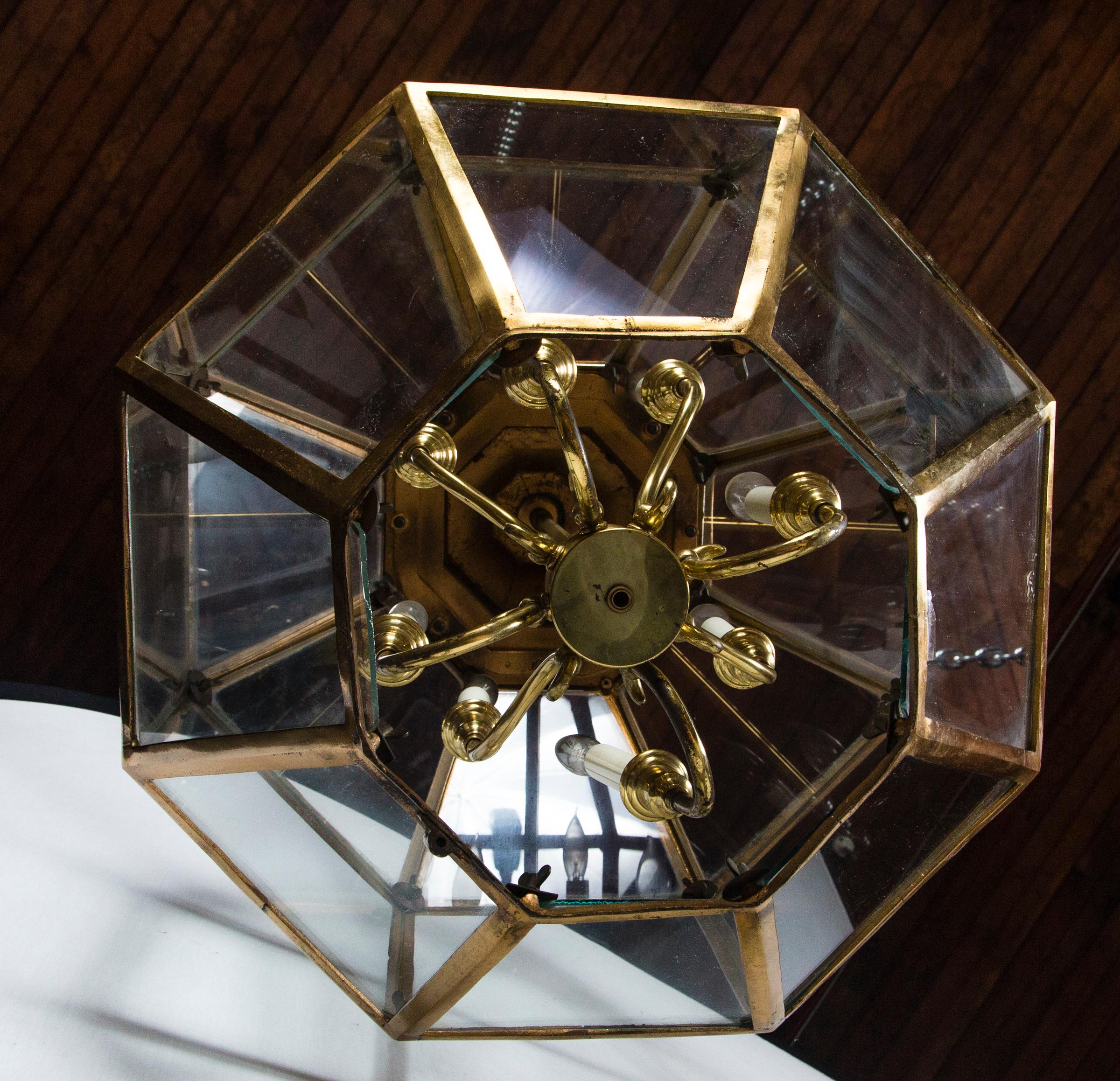 Octagonal Brass Lantern In Good Condition In Stamford, CT
