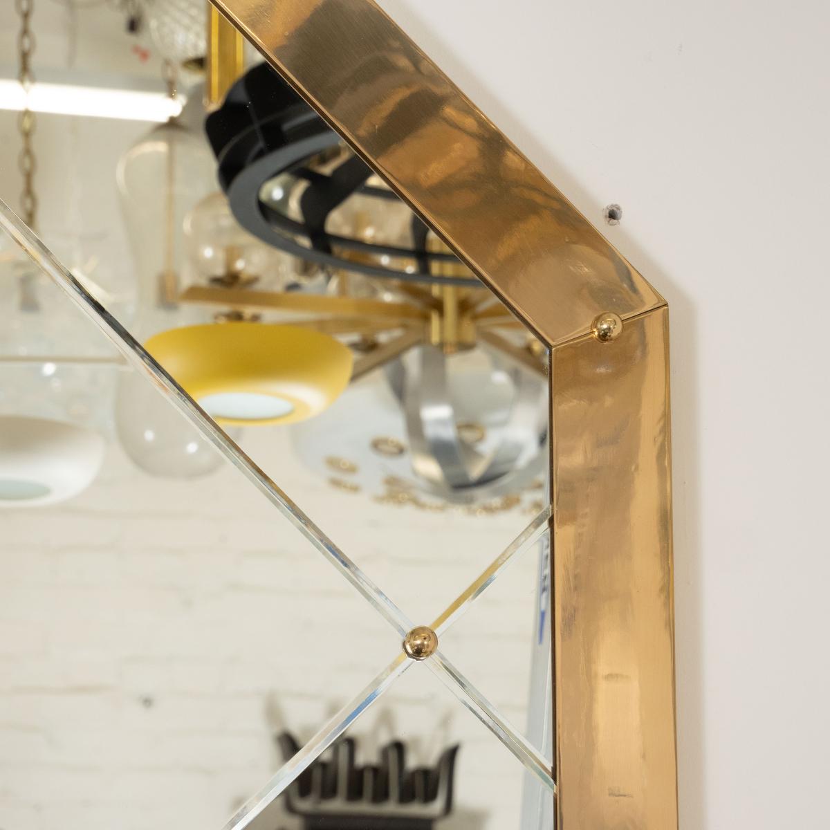 Mid-Century Modern Octagonal Brass Mirror For Sale