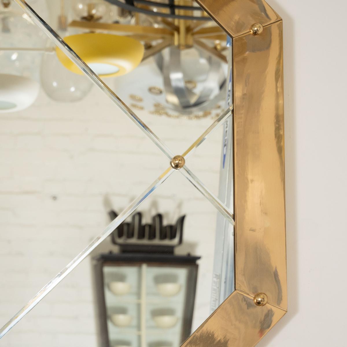American Octagonal Brass Mirror For Sale