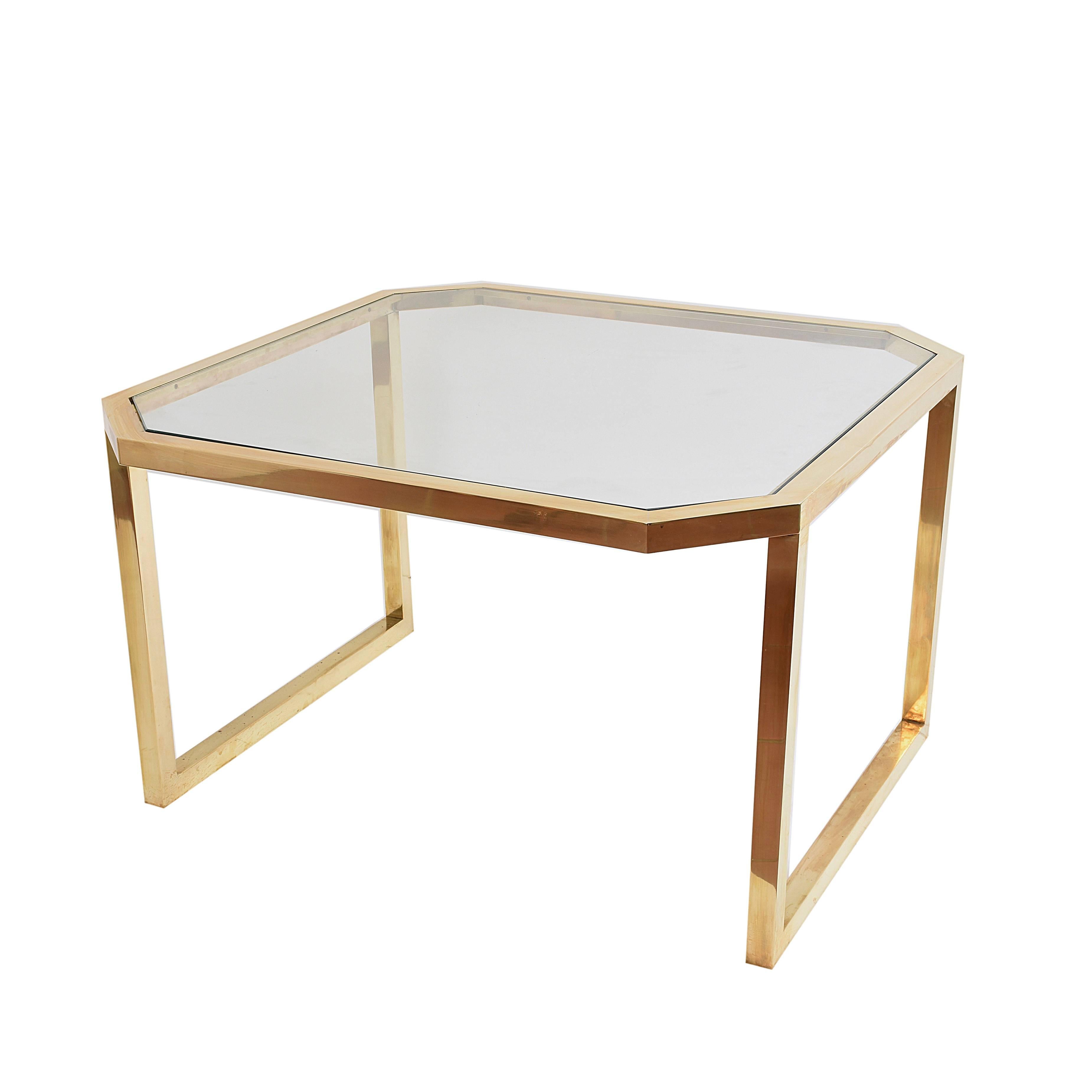 20th Century Octagonal Brass Table and Glass Top, Italy, 1970s, Mid-Century Modern