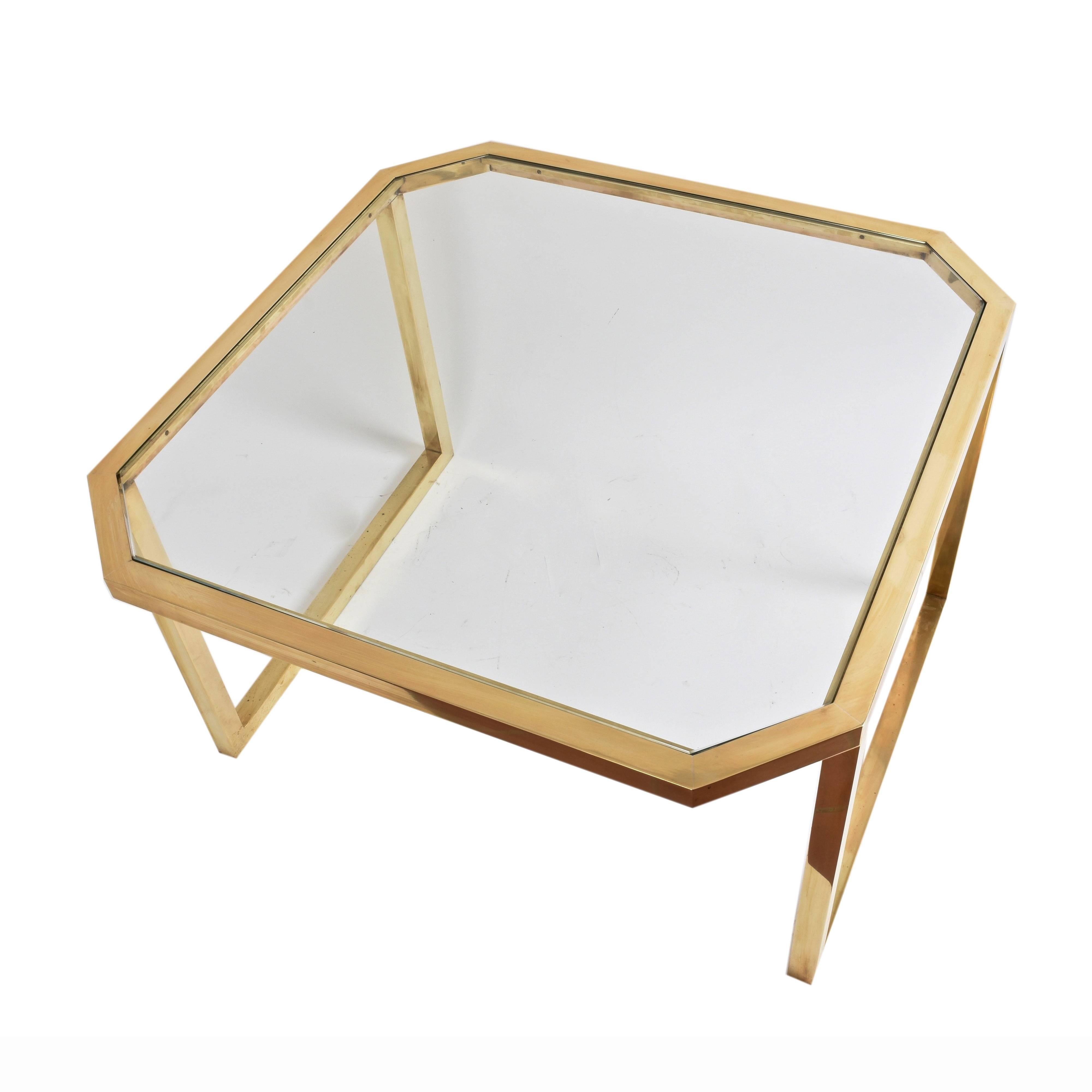 Octagonal Brass Table and Glass Top, Italy, 1970s, Mid-Century Modern 1