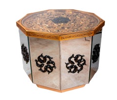 Octagonal Brass Table with Glass, Fish Decoration and Glass Top