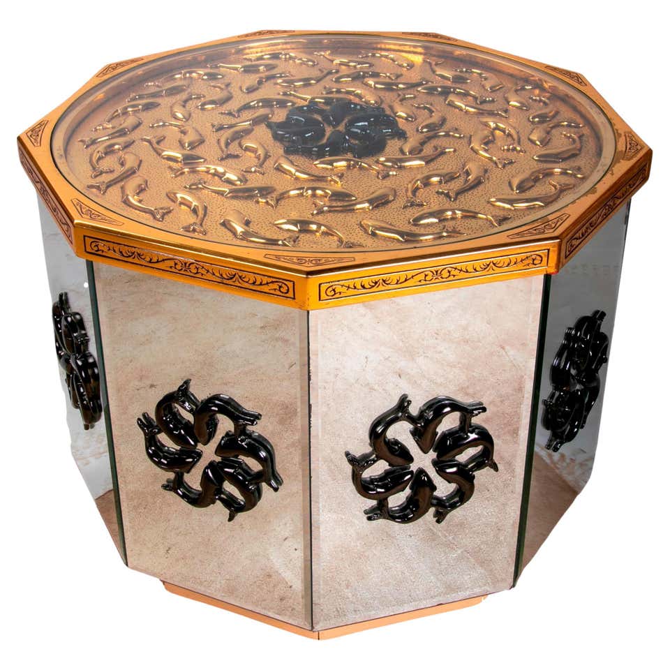 American Glass Top Open Box Form Brass Frame Cocktail Table For Sale at ...