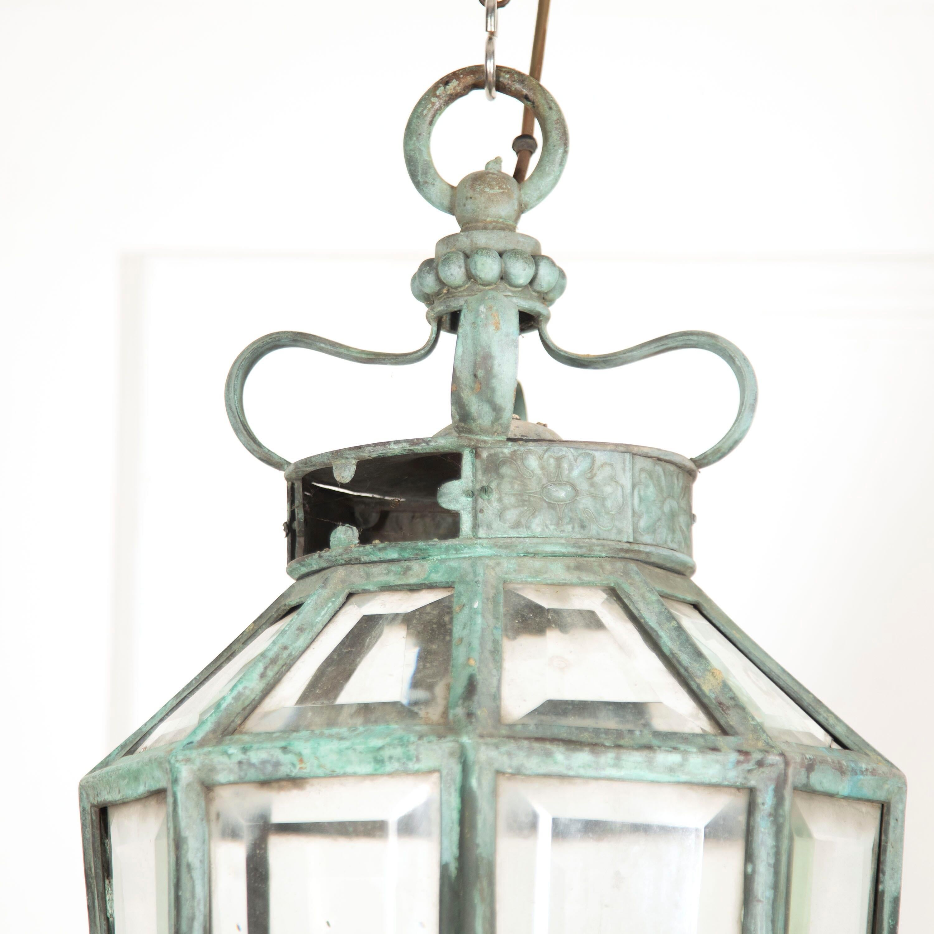 Italian Octagonal Bronze Lantern For Sale