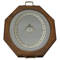 Octagonal Brown Wood Serving Tray with Oval Etched Mirror Base