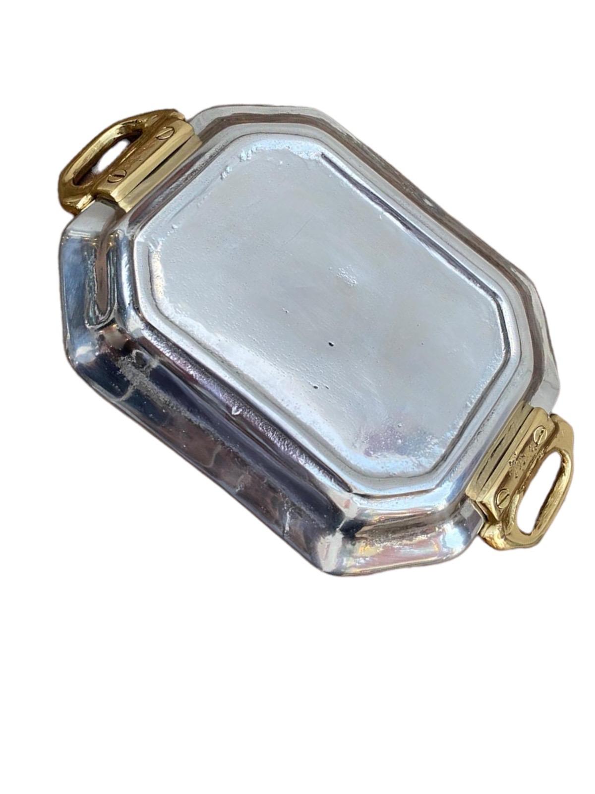 Brutalist Octagonal Card Tray E006 Silver and Gold Desk Tray Handmade in Spain For Sale