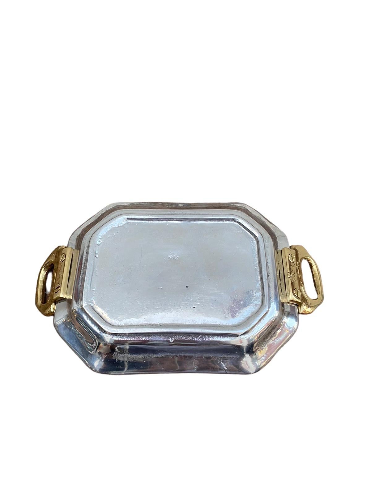 Spanish Octagonal Card Tray E006 Silver and Gold Desk Tray Handmade in Spain For Sale