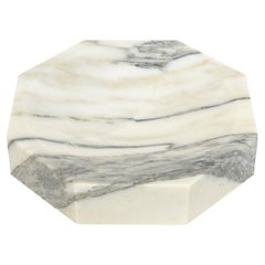Bol ou plateau octogonal en marbre blanc et gris de Carrare