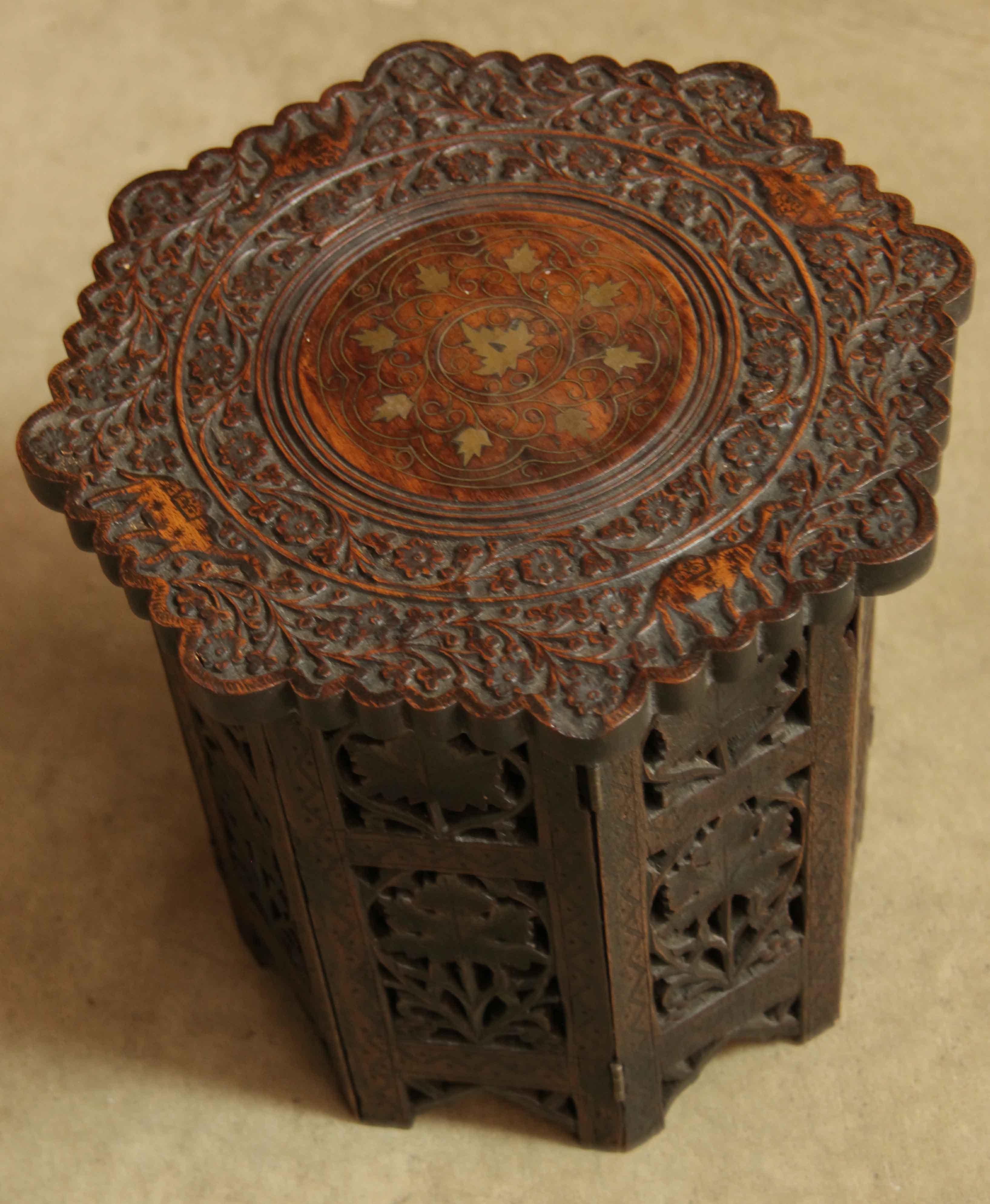 Octagonal Carved Moraccan Side Table  For Sale 1