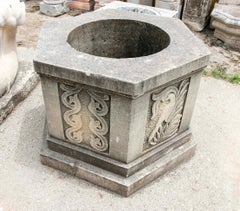 Octagonal Carved Stone Wellhead with Ornamental Reliefs