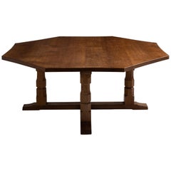 Octagonal Centre Table by Robert “Mouseman” Thompson, England, circa 1950
