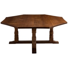 Table centrale octogonale de Robert "Mouseman" Thompson:: Angleterre:: vers 1950