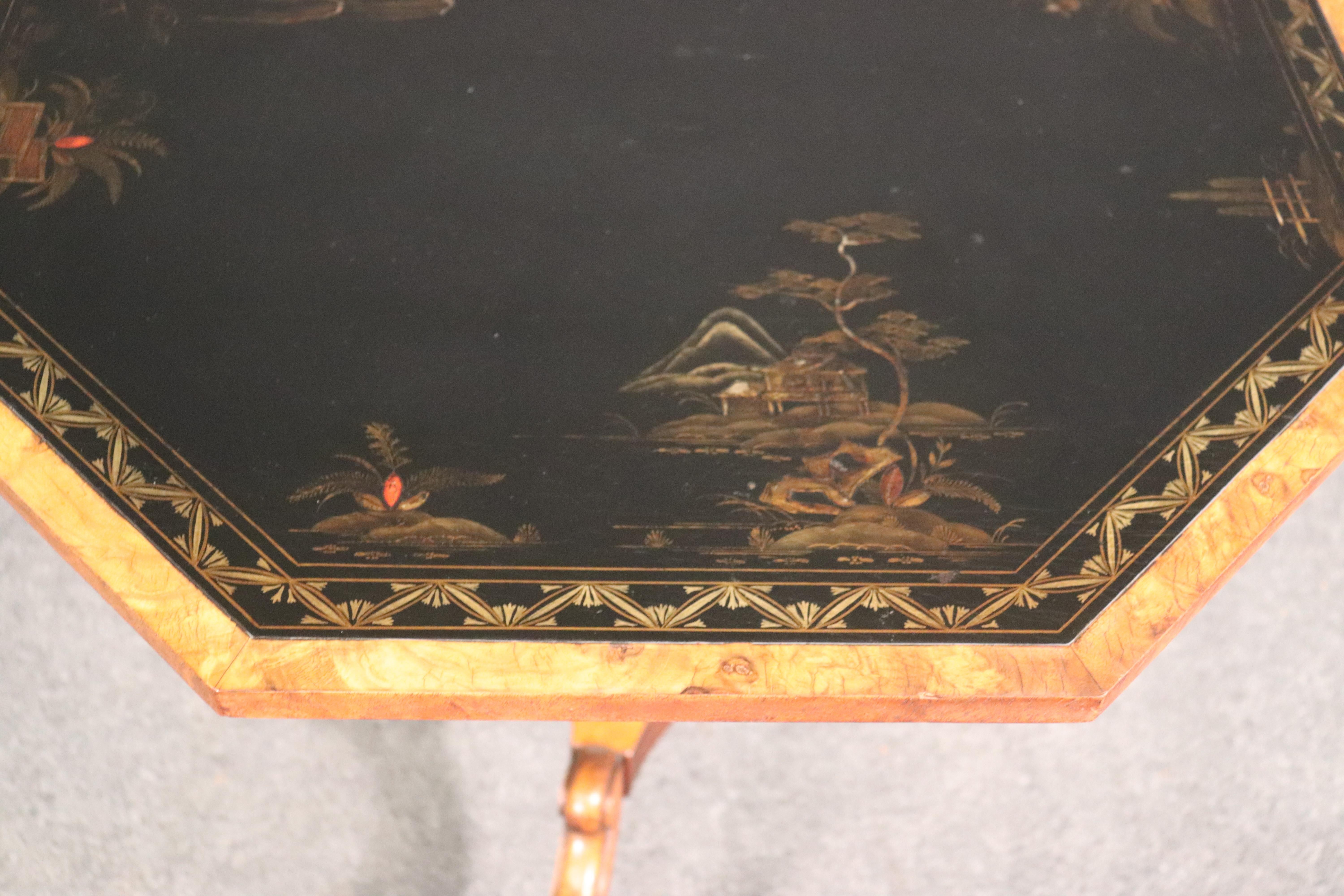 American Octagonal Chinoiserie Paint Decorated Carved Walnut Center Occasional Table