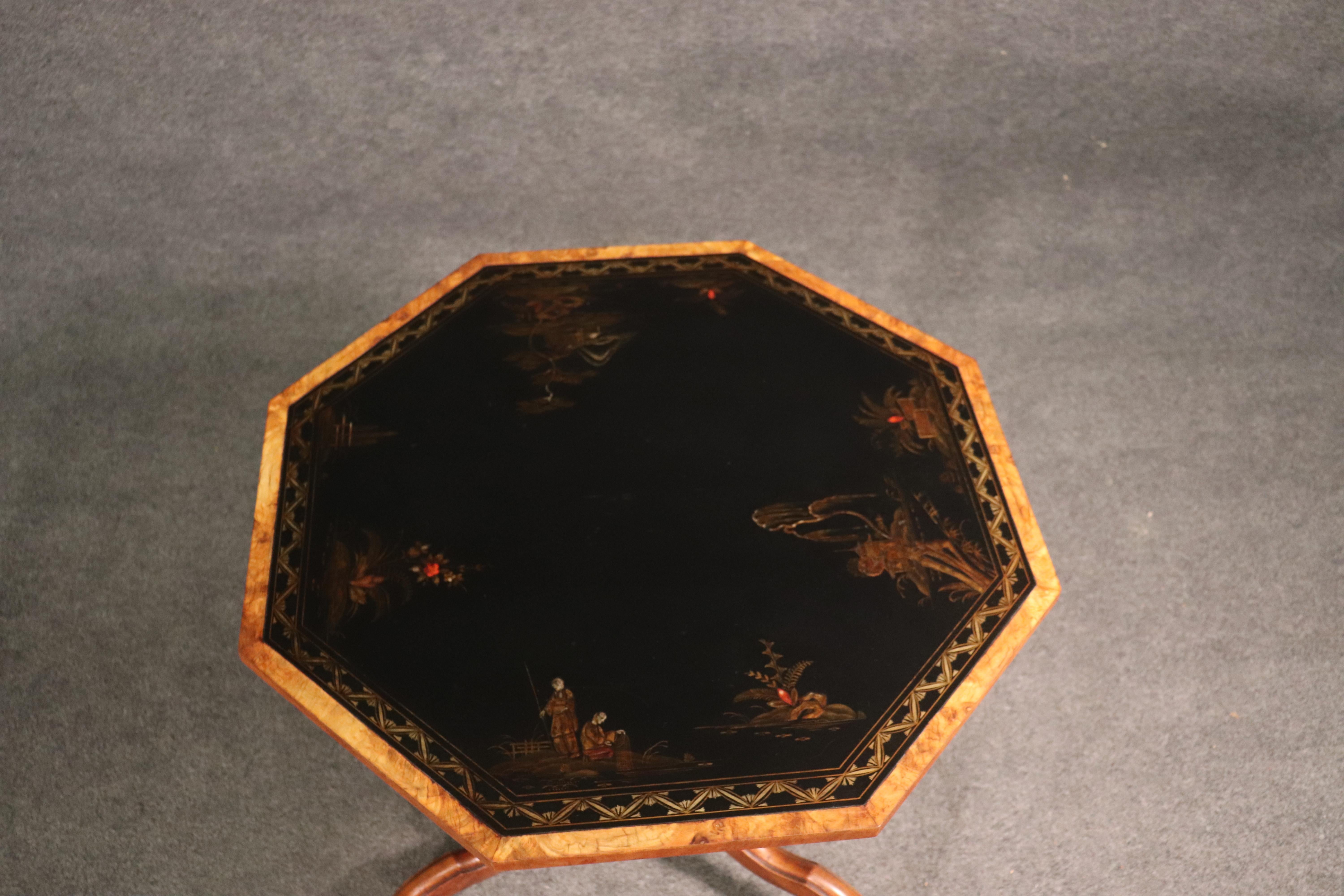 Octagonal Chinoiserie Paint Decorated Carved Walnut Center Occasional Table 1
