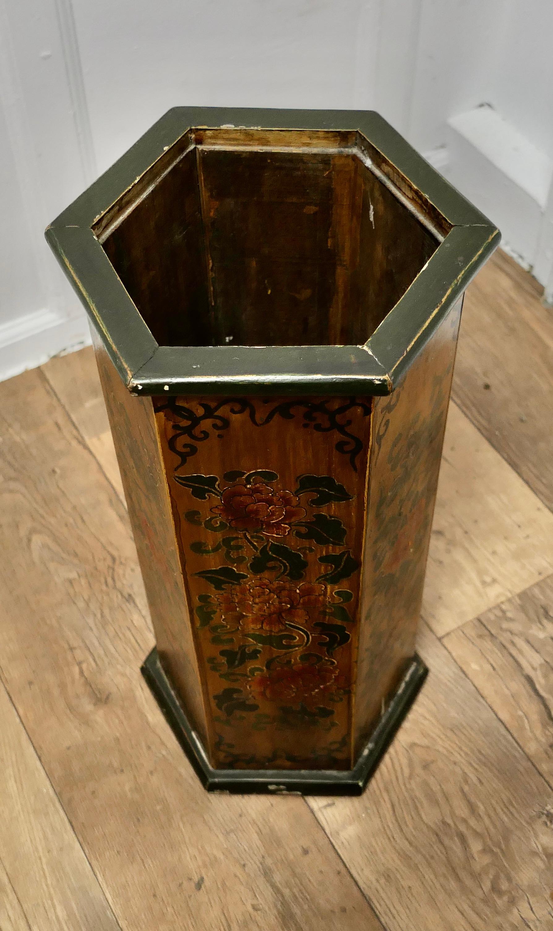 Pine Octagonal Chinoiserie Umbrella Stand  A very attractive piece made in wood and d For Sale
