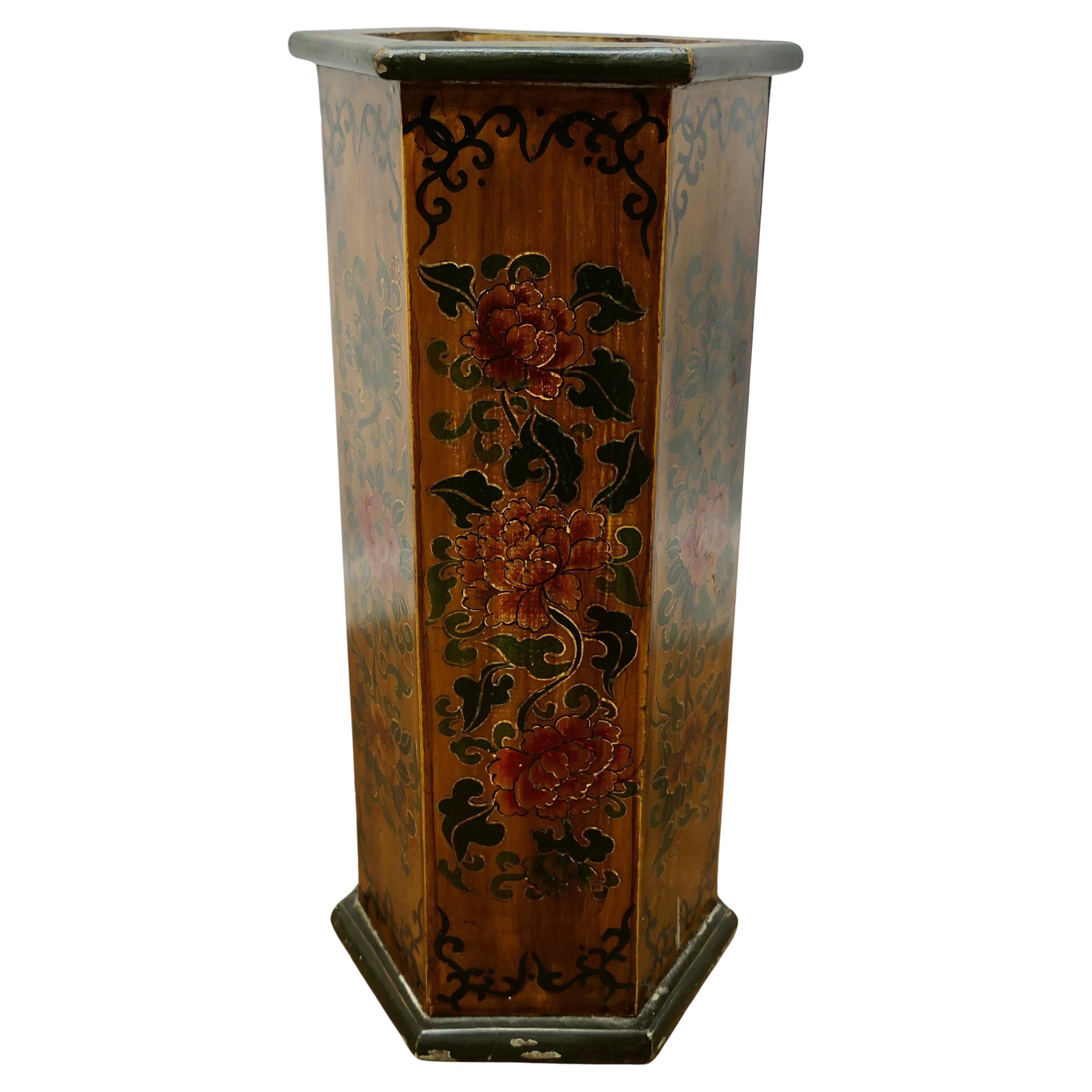 Octagonal Chinoiserie Umbrella Stand  A very attractive piece made in wood and d
