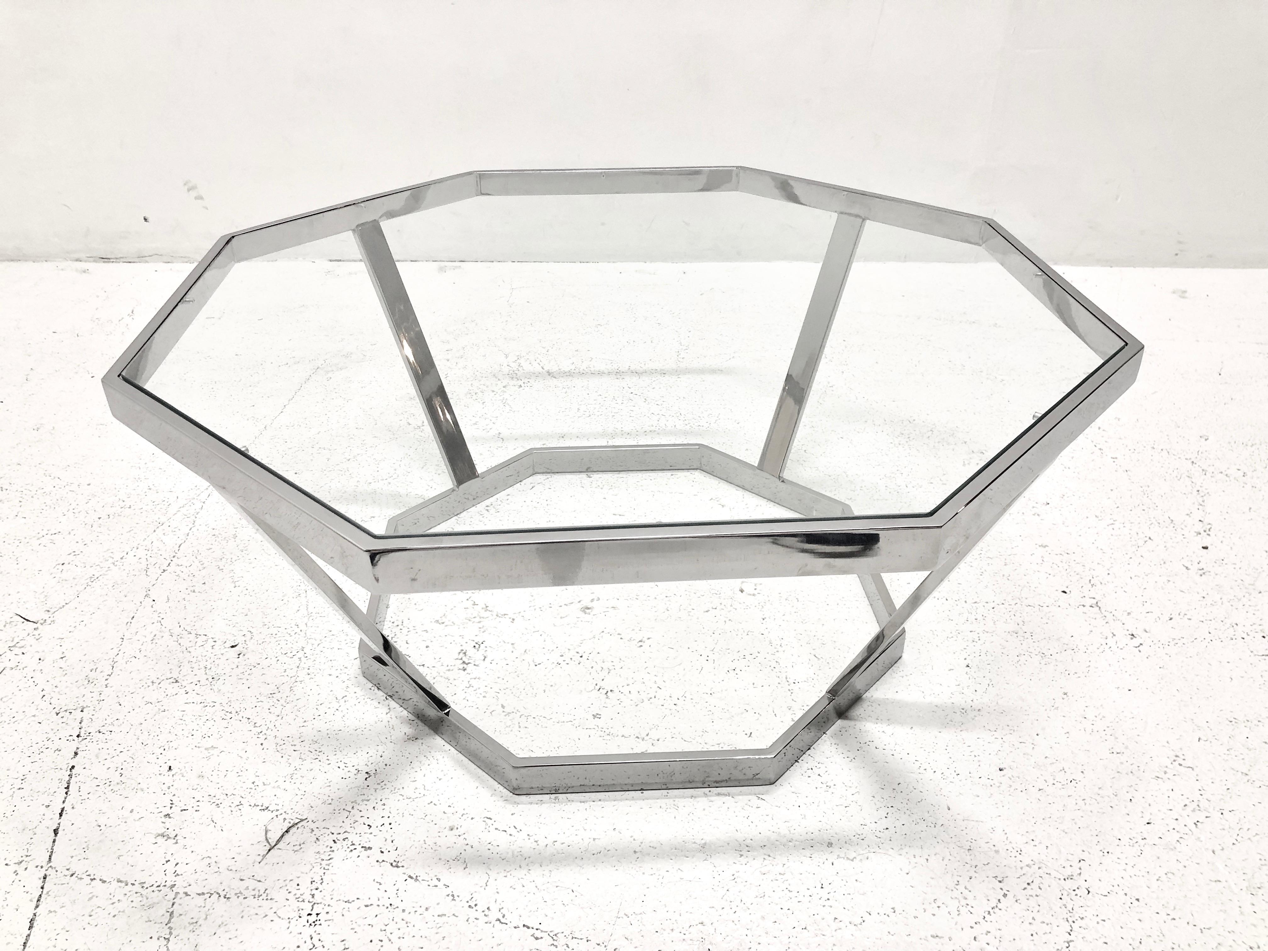 Table basse octogonale en chrome dans le style de Milo Baughman Bon état - En vente à Dallas, TX