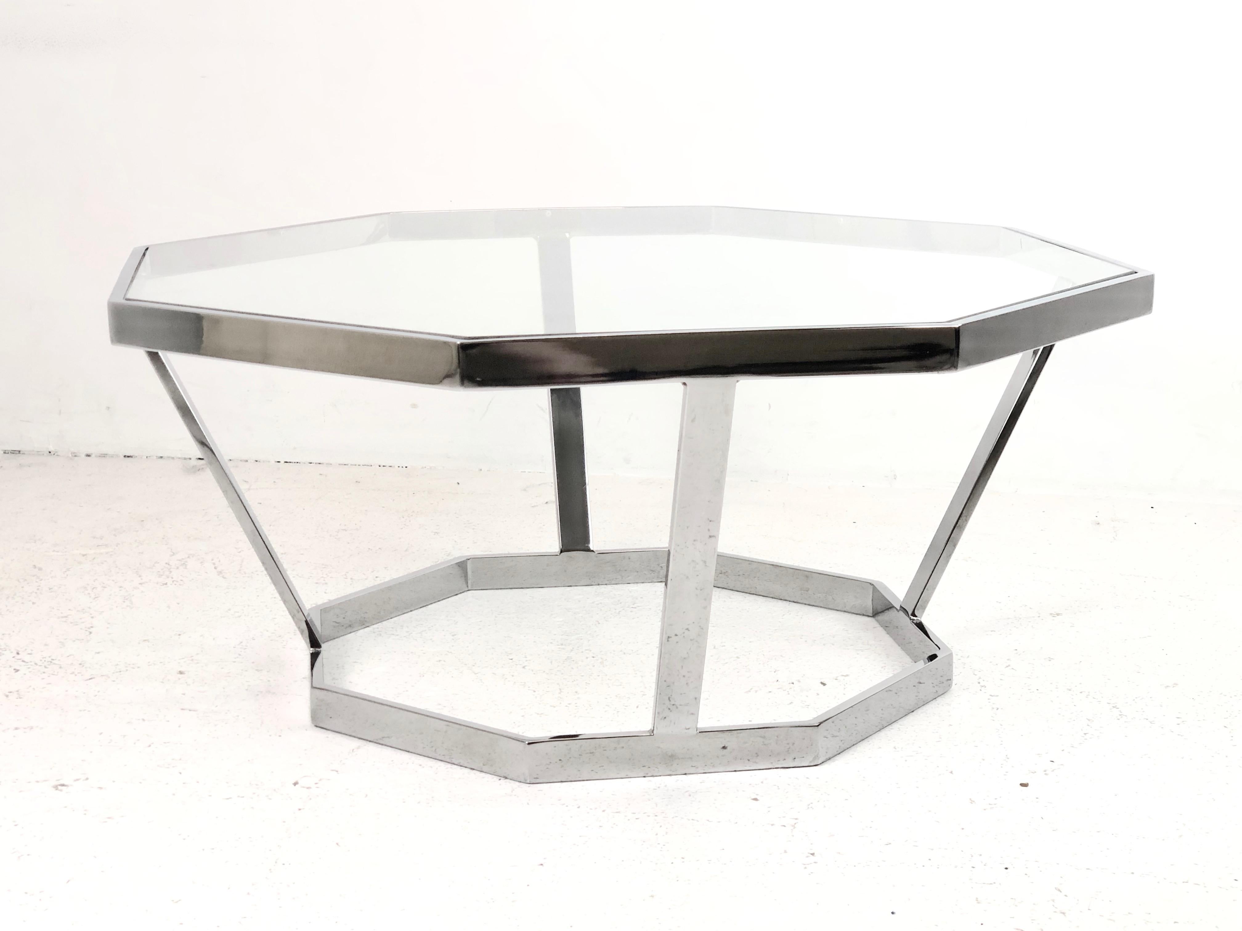 Mid-Century Modern Octagonal Chrome Coffee Table in the Style of Milo Baughman For Sale