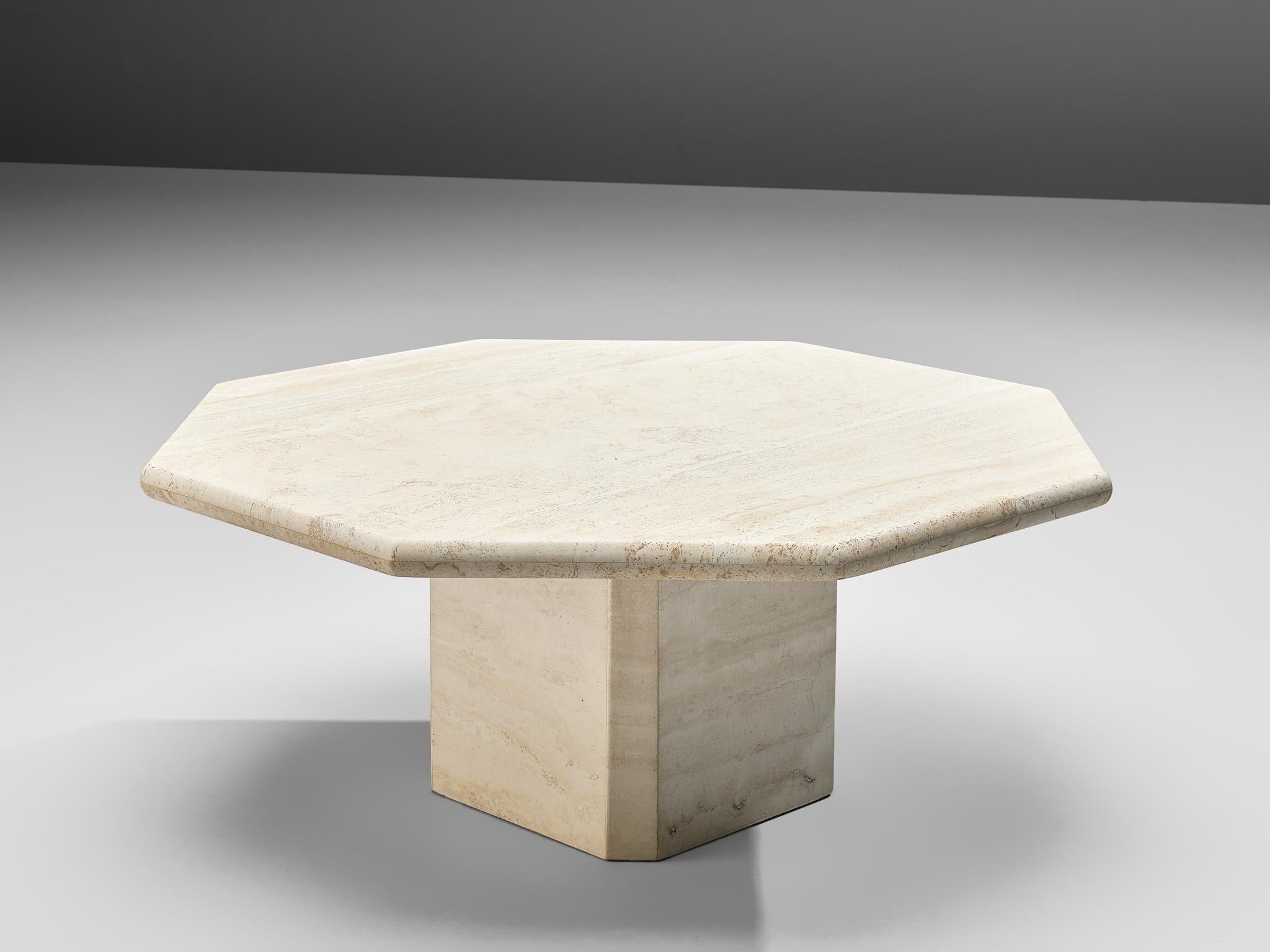 Octagonal Coffee Table in Travertine In Good Condition In Waalwijk, NL
