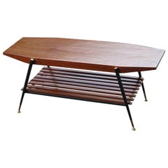 Octagonal Coffee Table Midcentury Italian Design Mahogany Black Metal Brass