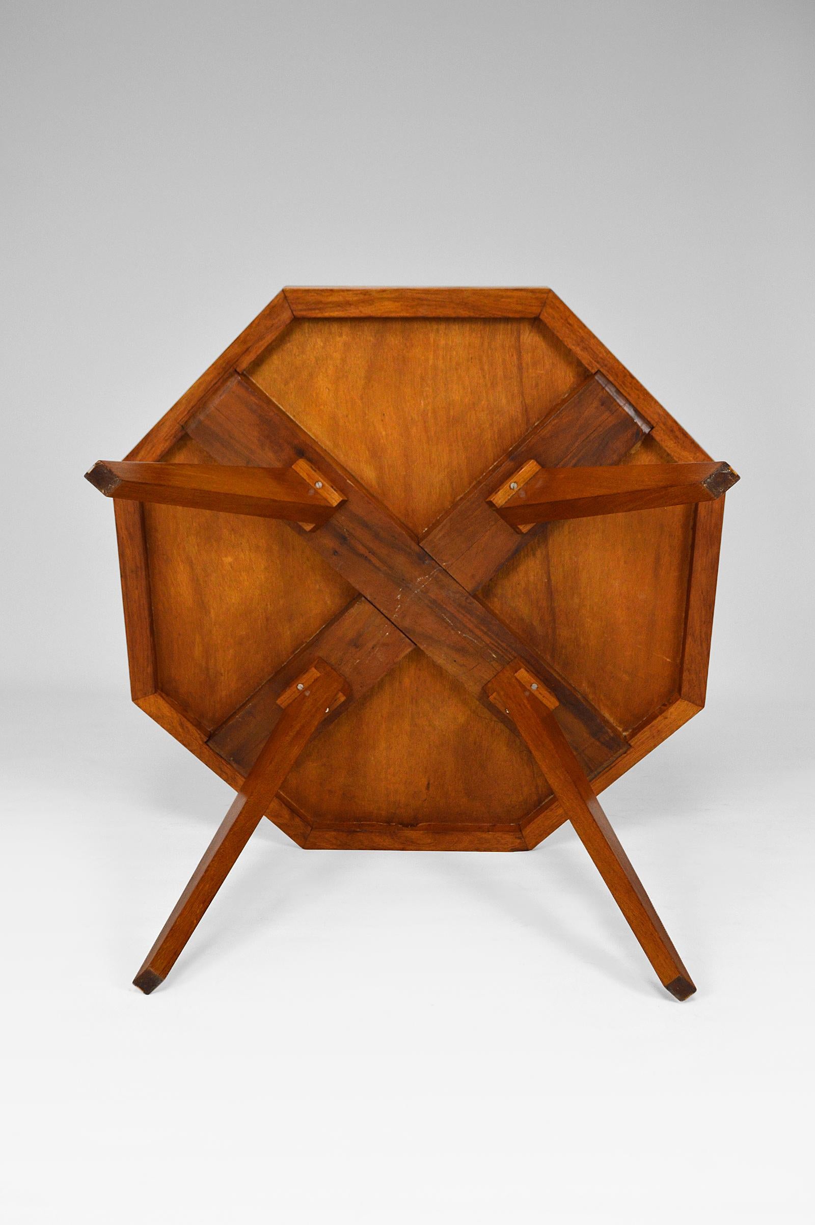 Octagonal Coffee Table with Floral Marquetry Top, Italy, circa 1950 11
