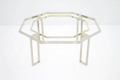 Octagonal Coffee Table with Metal Base and Glass Top, 1960s