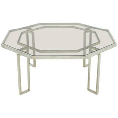 Octagonal Coffee Table with Metal Base and Glass Top, 1960s
