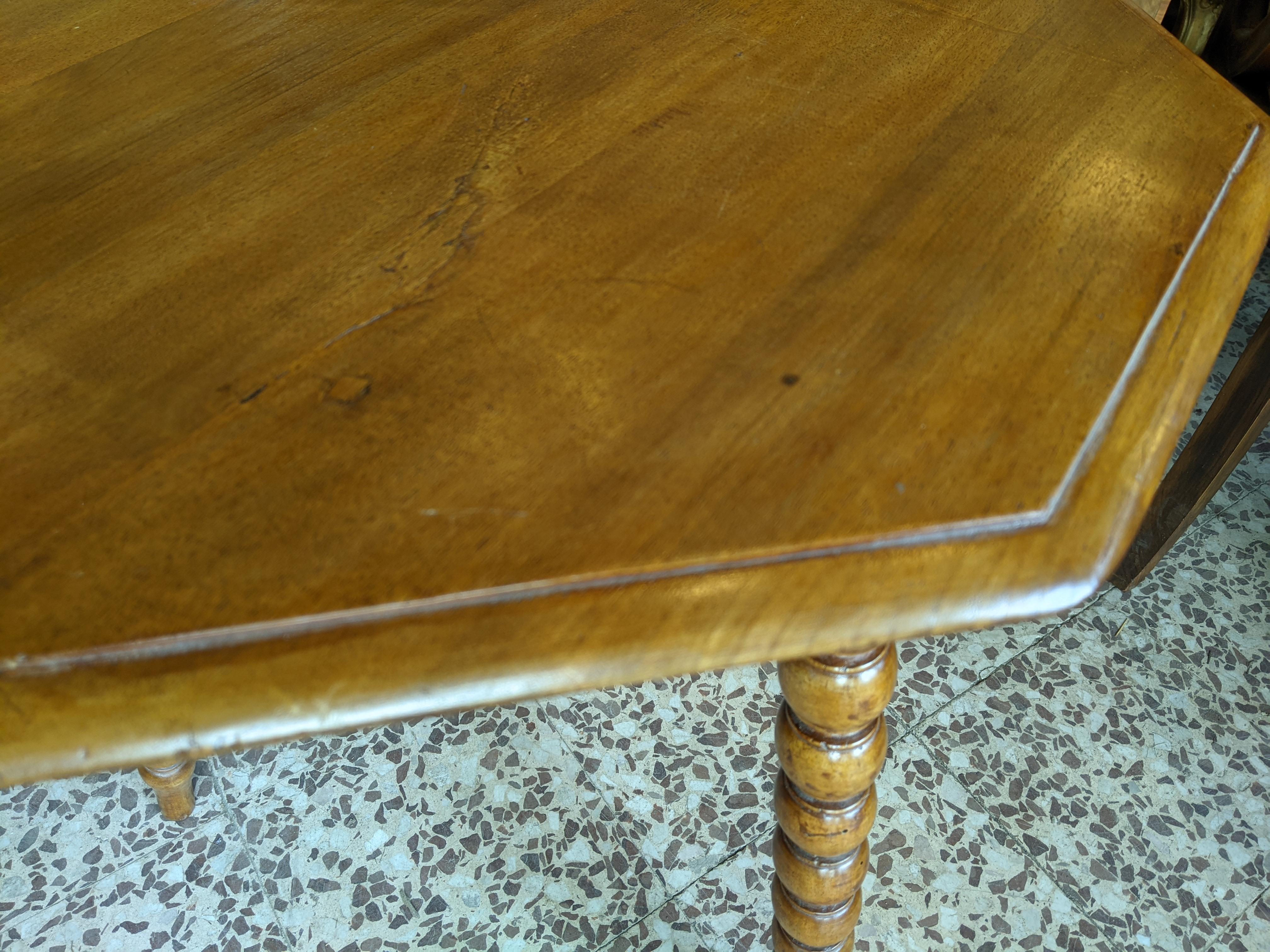 19th Century Octagonal Coffee Table with Turned Legs, Solid Walnut, Late 1800s For Sale