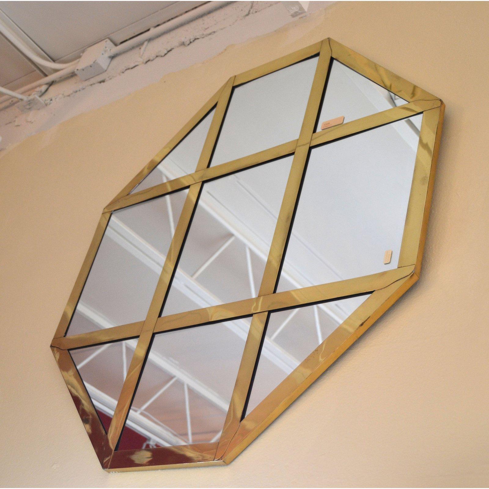 Mid-Century Modern Octagonal Cross Banded Brass Mirror Italy In Good Condition In Miami, FL