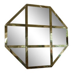 Mid-Century Modern Octagonal Cross Banded Brass Mirror Italy