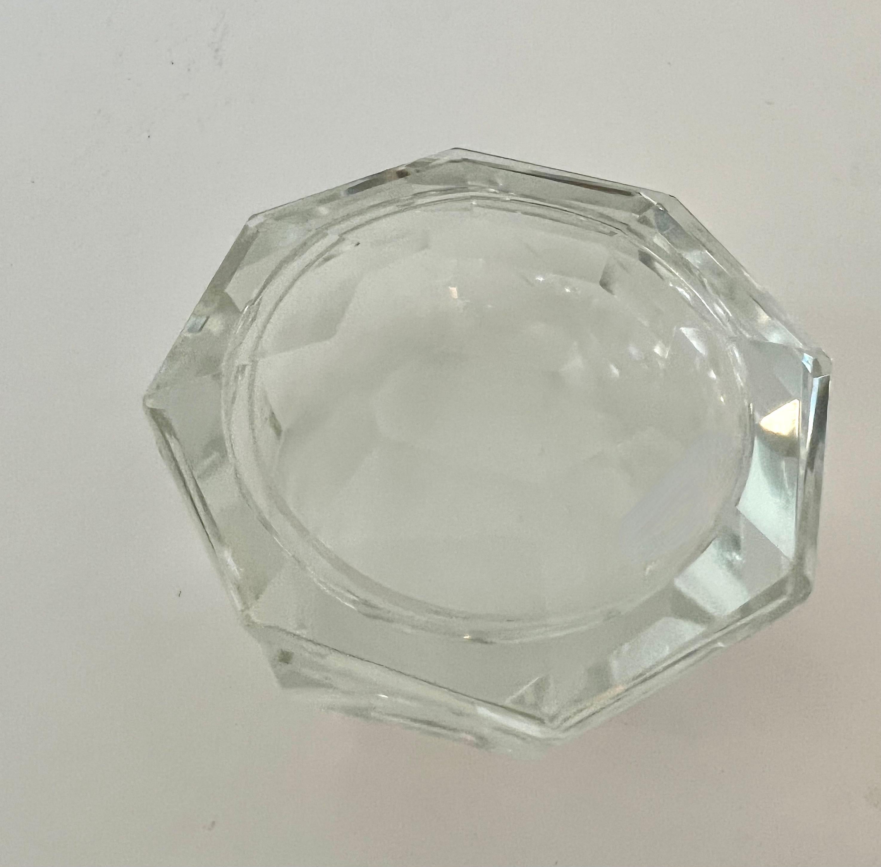 Polished Octagonal Crystal Bowl with Lid For Sale