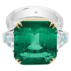  Octagonal-Cut Colombian Emerald Ring With Diamonds