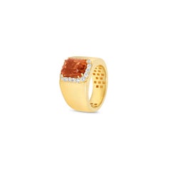 Octagonal cut Palmeira Orange Citrine with White diamond Halo gold band ring