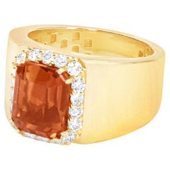 Octagonal cut Palmeira Orange Citrine with White diamond Halo gold band ring 