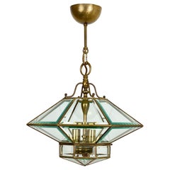 Vintage Octagonal Diamond Chandelier Lantern Brass and Glass Fontana Arte Style, Italy