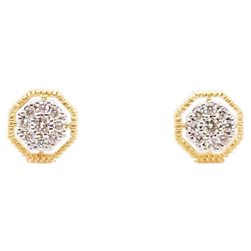 Octagonal Diamond Earrings Stud Post Pave Diamonds 16 Diamond Cluster Posts