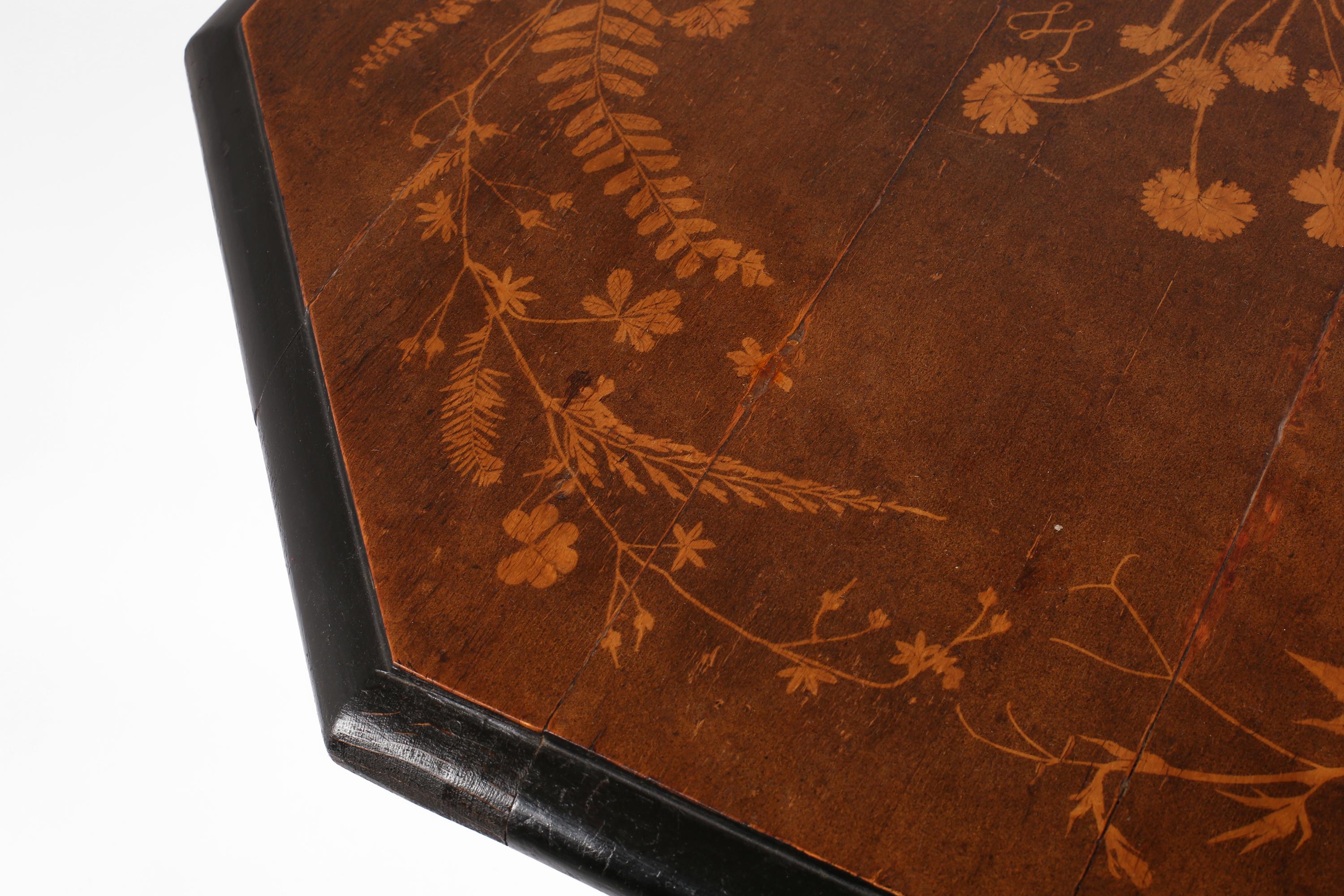 Octagonal Ebonised Marquetry Occasional Table, French c. 1900 4