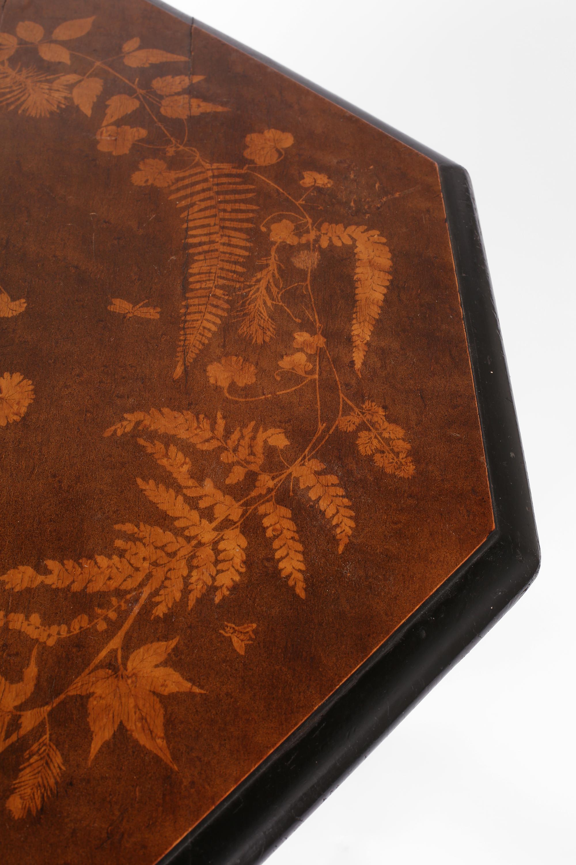 Octagonal Ebonised Marquetry Occasional Table, French c. 1900 5