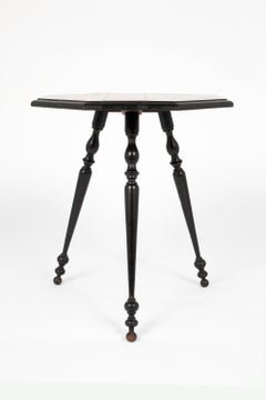 Octagonal Ebonised Marquetry Occasional Table, French c. 1900
