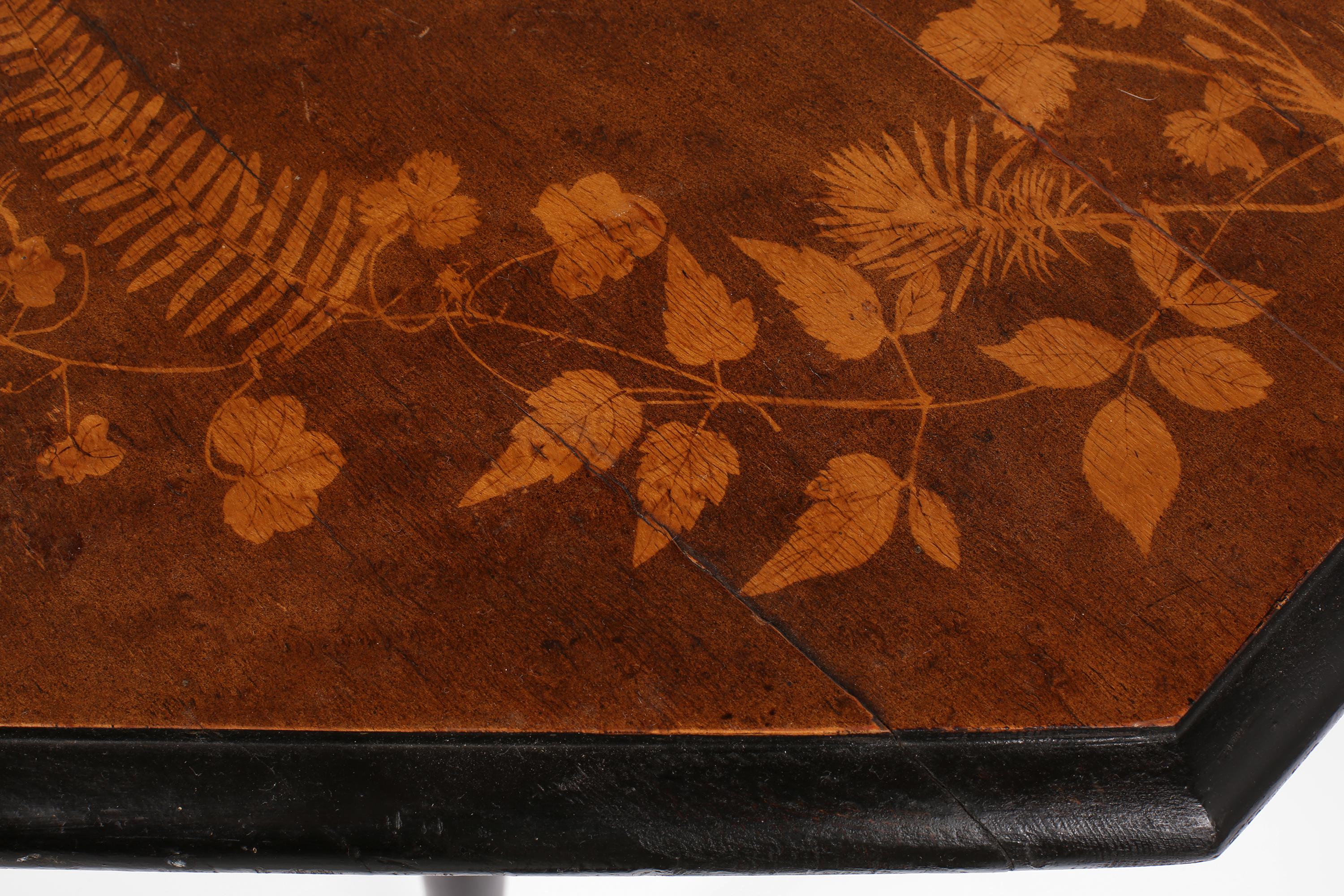 Beech Octagonal Ebonised Marquetry Occasional Table, French c. 1900