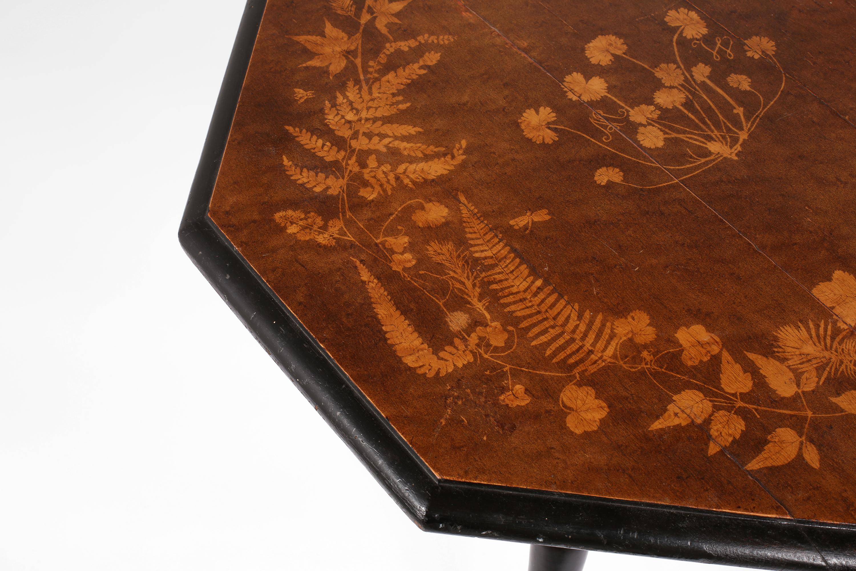 Octagonal Ebonised Marquetry Occasional Table, French c. 1900 1