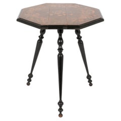 Octagonal Ebonised Marquetry Occasional Table, French c. 1900