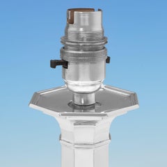 Octagonal Edwardian sterling silver table lamp - made by Elkington in 1907