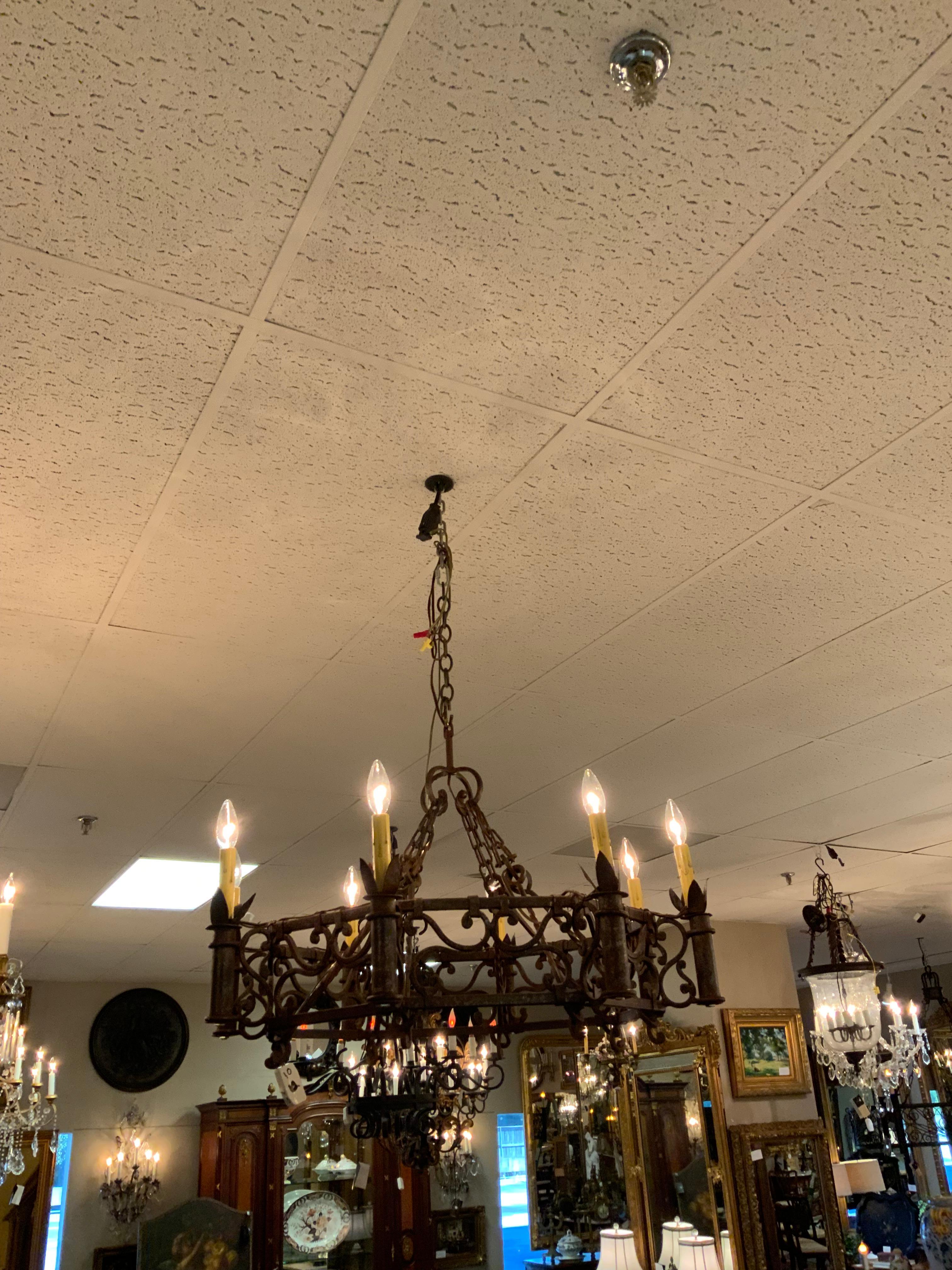 20th Century Octagonal eight light iron chandelier in chocolate finish For Sale