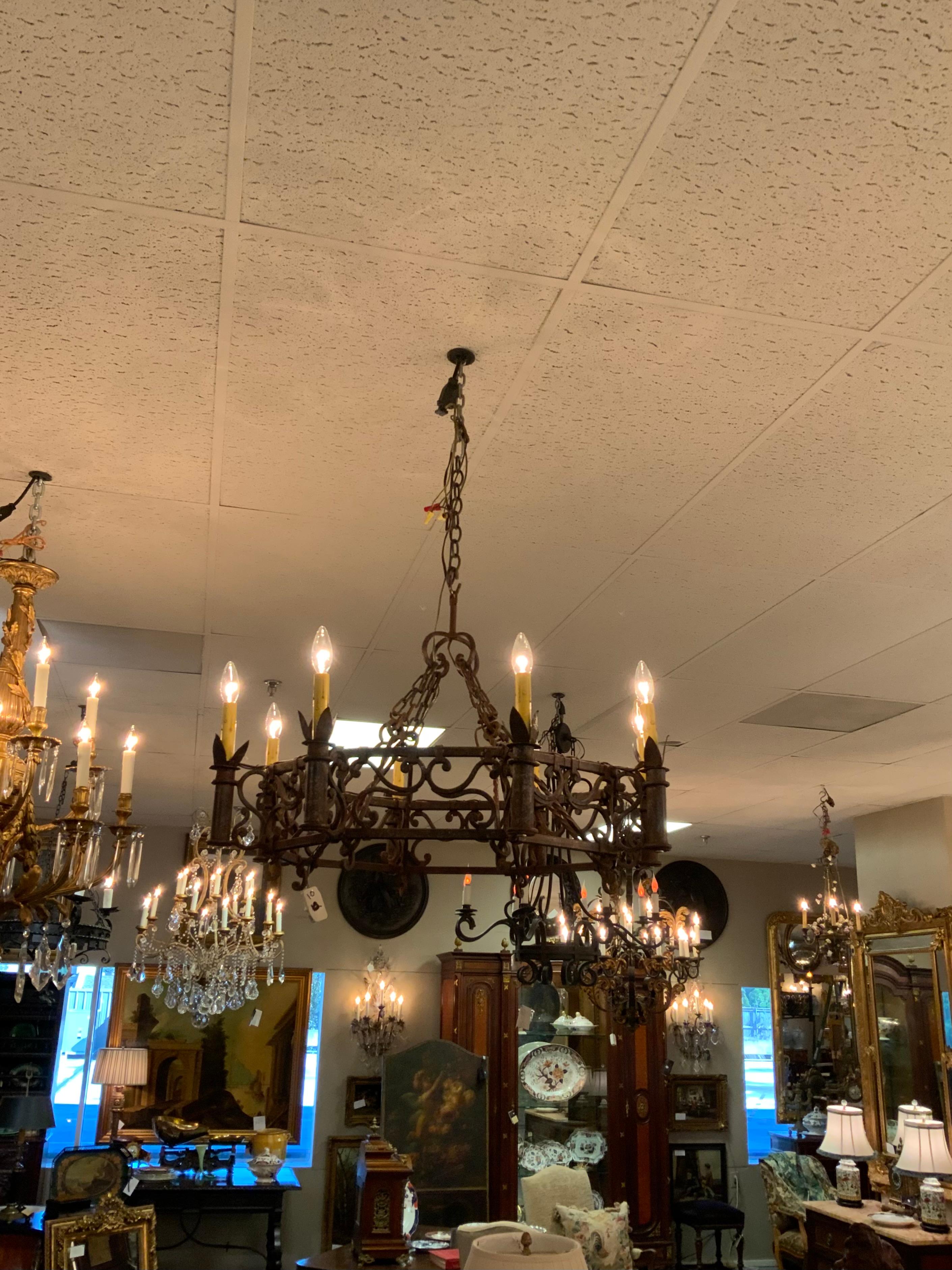 Iron Octagonal eight light iron chandelier in chocolate finish For Sale