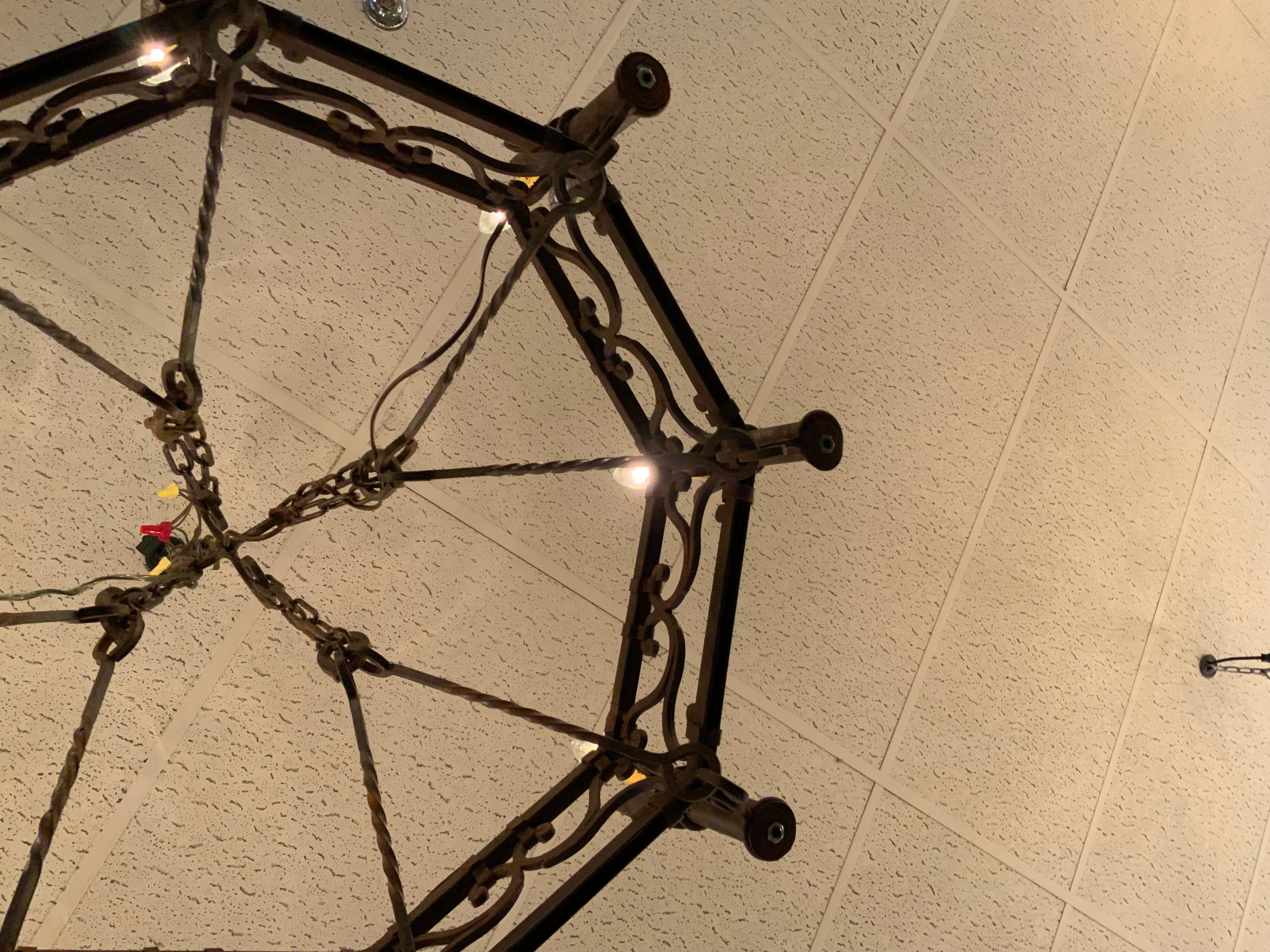 Octagonal eight light iron chandelier in chocolate finish For Sale 1