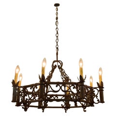 Octagonal eight light iron chandelier in chocolate finish