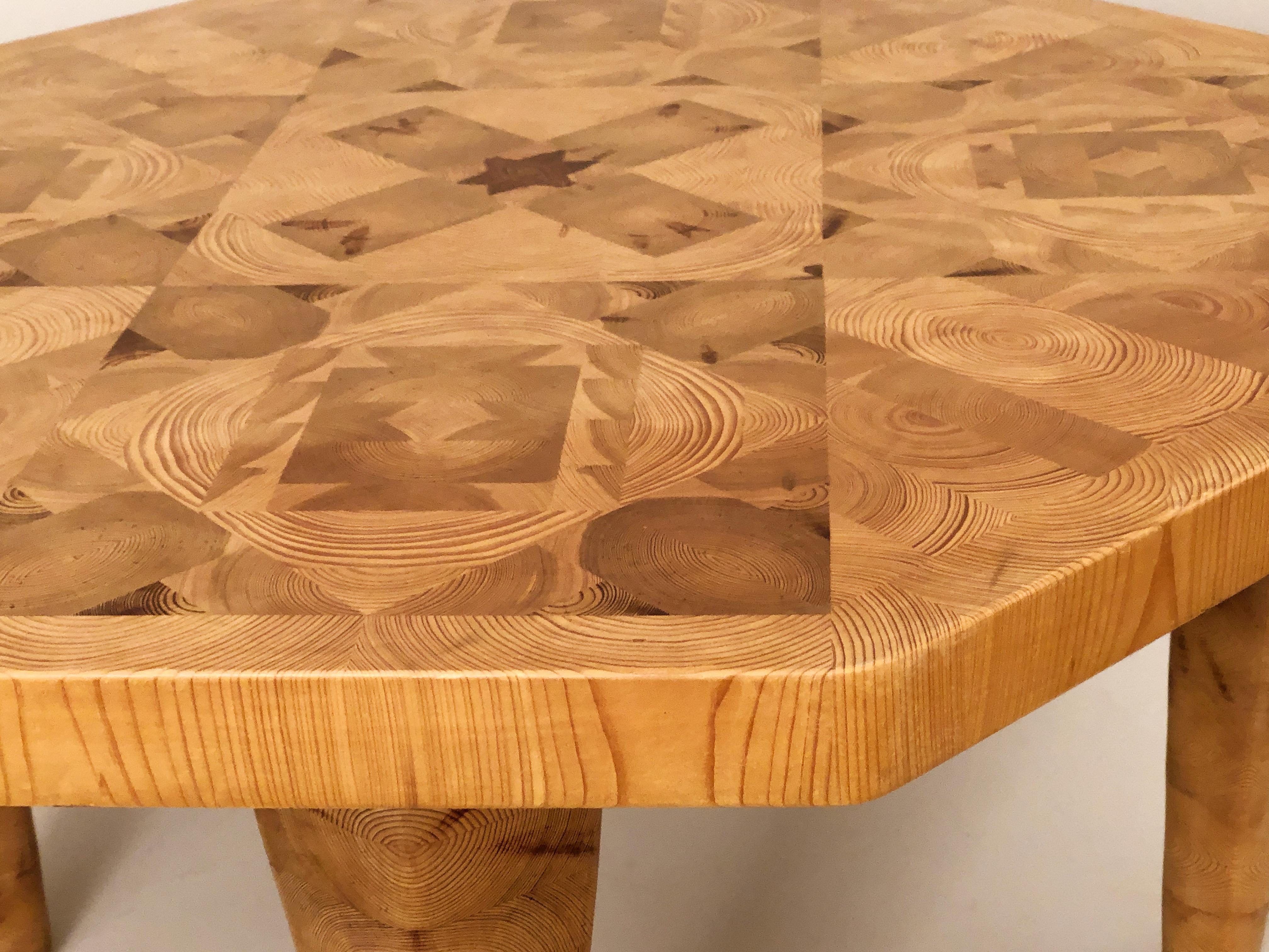 Finnish Octagonal End Grain Pine Mosaic Coffee Table by Aarre Phojolainen
